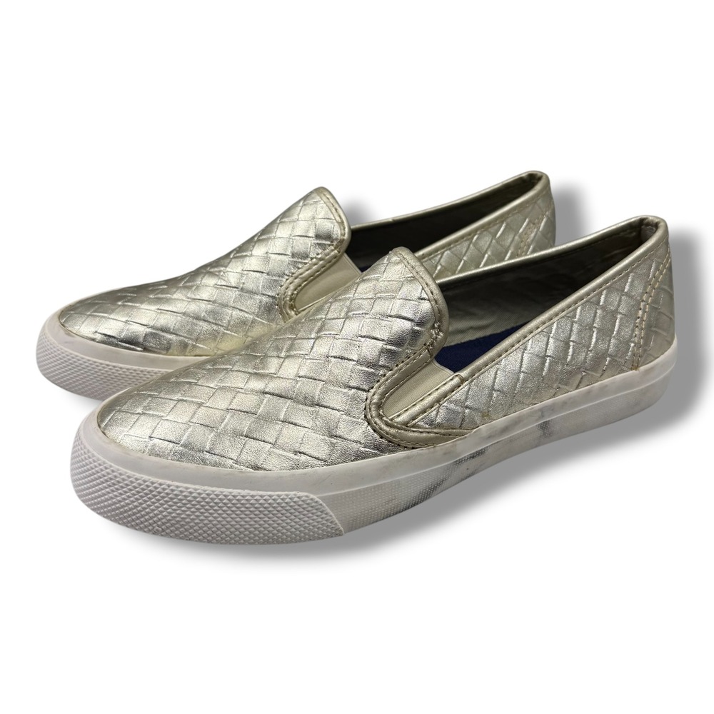 Sperry Crest Vibe Metallic Gold Woven Slip On Sneakers Womens 7.5 STS82589
